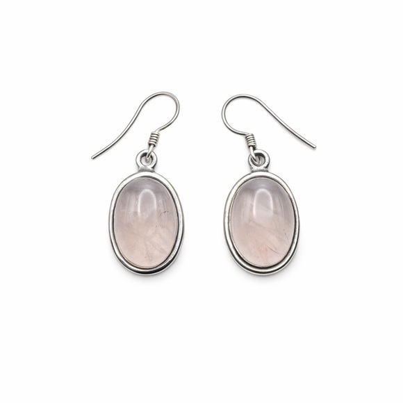 S925 Rose Quartz Oval Dangle Earrings